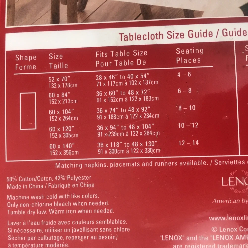 old stock (brand new in pkg) Lenox 60x104